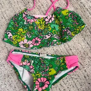Kids Floral Two-Piece Swim Set - Pink & Green size 4t bikini bright